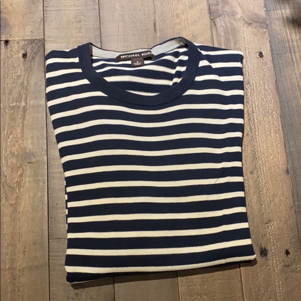 MICHAEL KORS Navy/White Striped Sweater